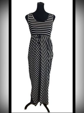 Maternity Navy White Striped Scoop Neck Sleeveless Knit Maxi Dress S